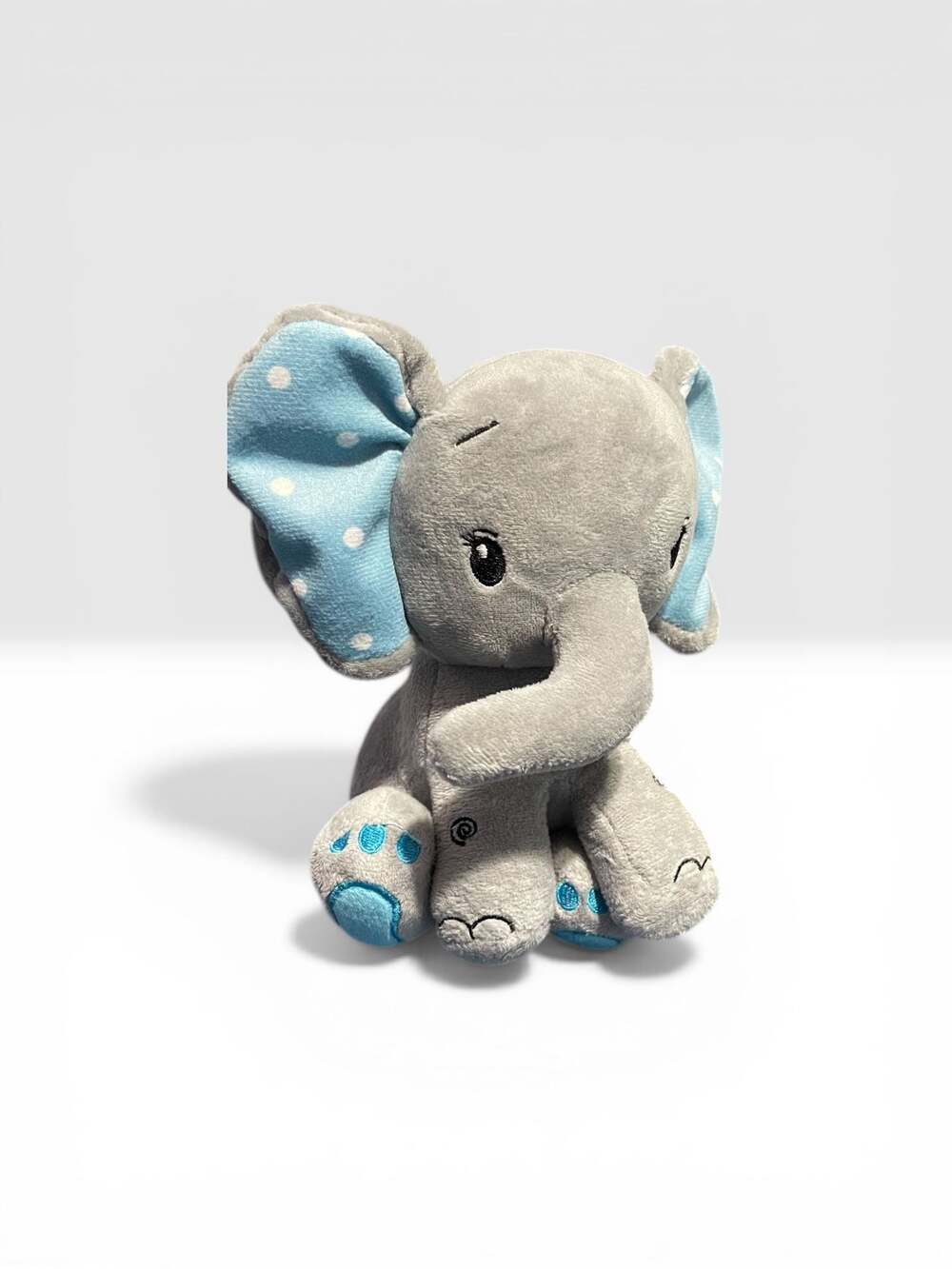 Zomiboo 8-Inch Grey and Blue Polka Dot Baby Elephant Stuffed Animal Plush Toy